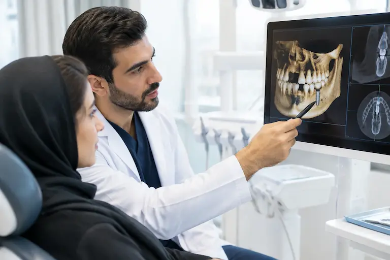 علت شکست ایمپلنت دندان چیست؟ علائم، دلایل و راه درمان 2 ارزیابی وضعیت ایمپلنت دندان و استخوان اطراف آن