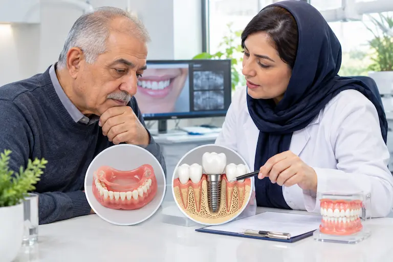 مقایسه ایمپلنت و دندان مصنوعی برای سالمندان