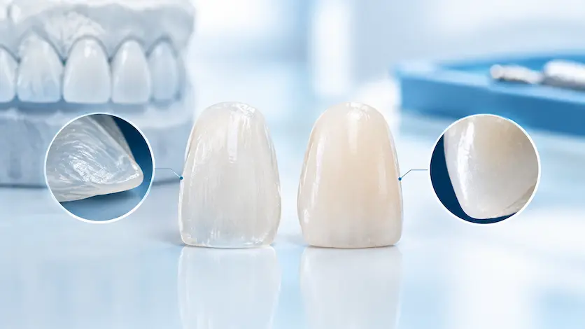 ماندگاری لمینت دندان چقدر است؟ ۷ راه افزایش طول عمر لمینت 2 مقایسه لمینت سرامیکی و ونیر کامپوزیتی از نظر ظاهر و دوام